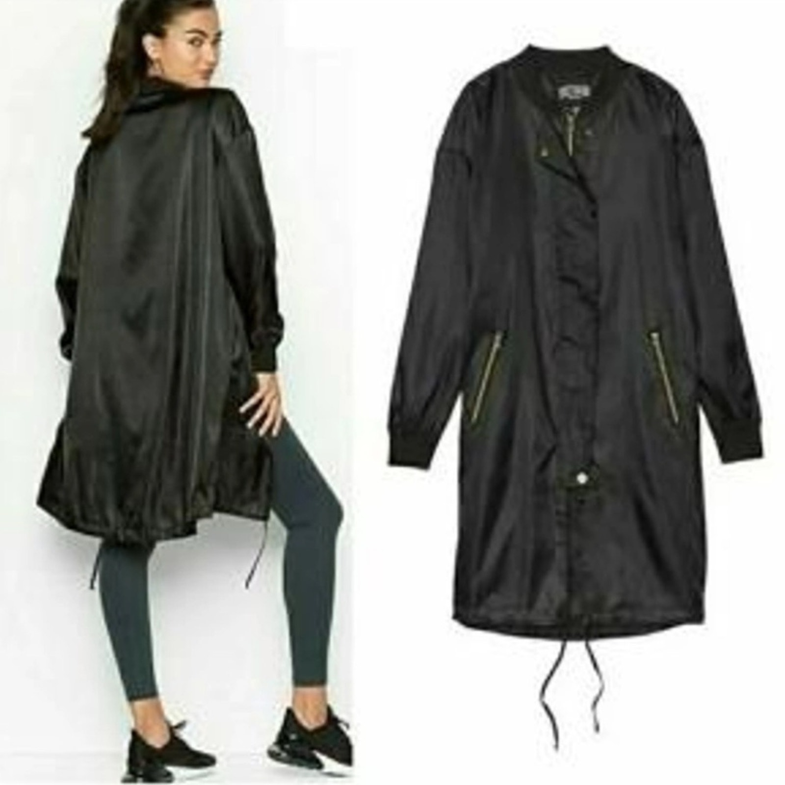 Victoria Sport Women's Size Small Black Long Zip Front Sport Jacket Bomber Ties